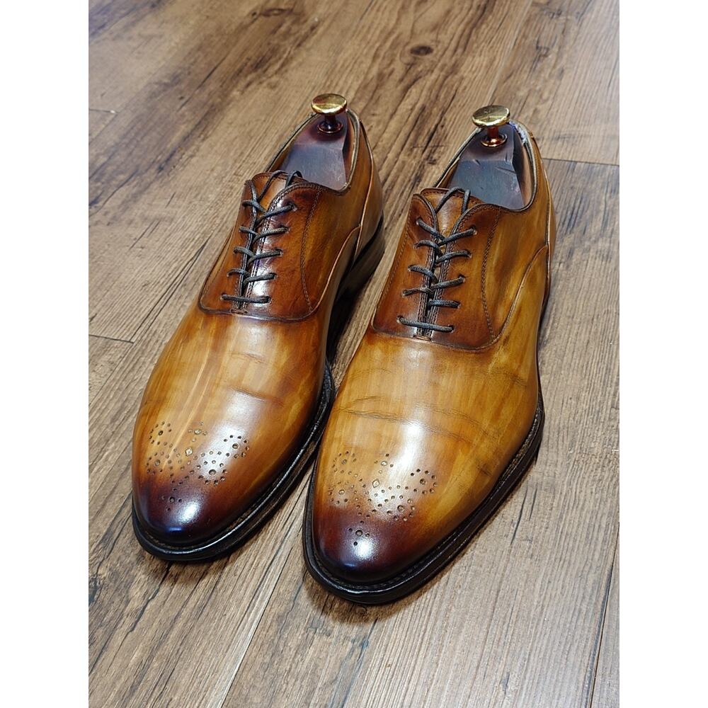 Magnanni Men’s Oxford 10M Tan Brown Burnished Leather Dress Shoes